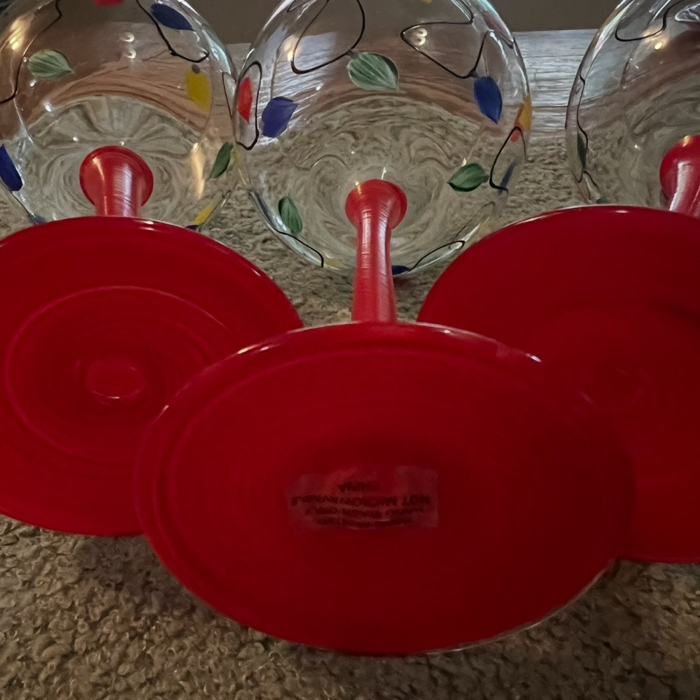 Vintage Hand Blown & Painted Balloon Shaped Home Essentials Elegant Red Stems - Picture 6 of 6